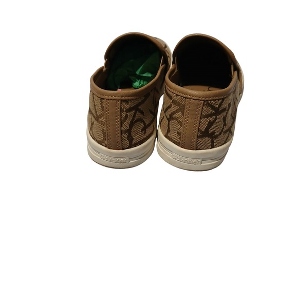 Calvin Klein Canvas Monogram Slip On Sneakers Tan Brown Women's Size 8 - Picture 3 of 7